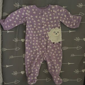 Purple Heart Print Baby One-Piece with Lamb Applique